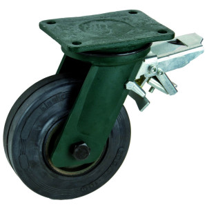 roulette-caoutchouc-corps-en-fonte-vert-avec-frein-cc2925